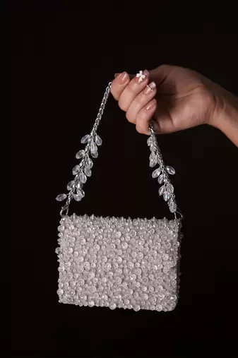 Kiyara silver suede crystal embellished mini bag