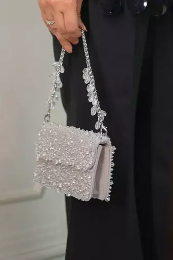 Kiyara silver suede crystal embellished mini bag