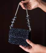 Kiyara navy blue suede crystal embellished mini bag