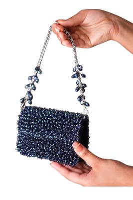 Kiyara navy blue suede crystal embellished mini bag 3