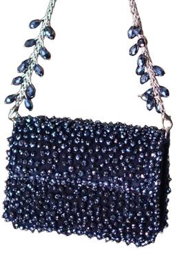 Kiyara navy blue suede crystal embellished mini bag 4
