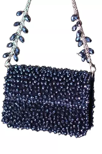 Kiyara navy blue suede crystal embellished mini bag