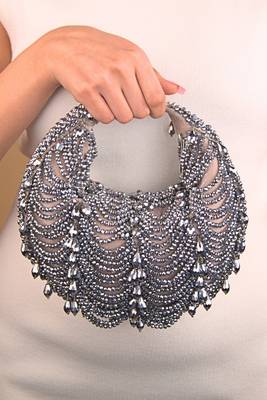 Liona grey georgette embellished hobo bag 2