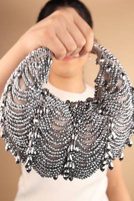 Liona grey georgette embellished hobo bag 4