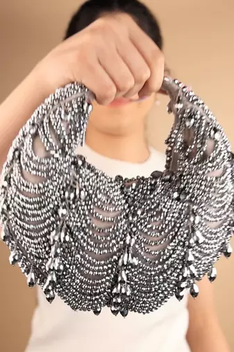 Liona grey georgette embellished hobo bag