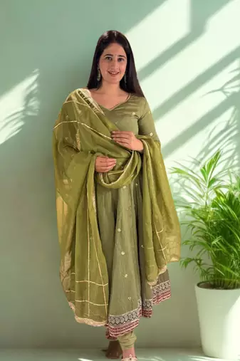 Green Heavy Silk With Sequence And Embroidery Work With Pant &Dupatta 3pc set