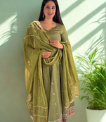 Green Heavy Silk With Sequence And Embroidery Work With Pant &Dupatta 3pc set