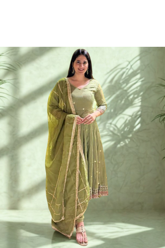 Green Heavy Silk With Sequence And Embroidery Work With Pant &Dupatta 3pc set 2