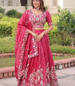 Enchanting Pink Embroidered Crushed Designer Lehenga With Blouse
