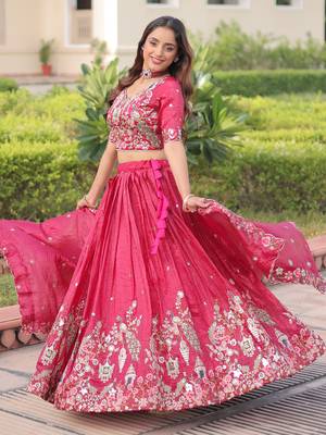 Enchanting Pink Embroidered Crushed Designer Lehenga With Blouse 3