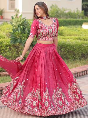 Enchanting Pink Embroidered Crushed Designer Lehenga With Blouse 4