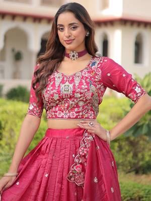 Enchanting Pink Embroidered Crushed Designer Lehenga With Blouse 6