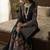 Designer black silk kurta set with heavy floral embroidery & sharara