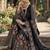 Designer black silk kurta set with heavy floral embroidery & sharara