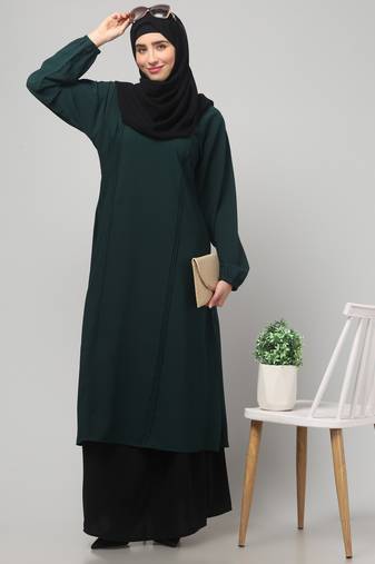 Two-peice abaya Dress with Elasticated Sleeves made with Nida Matte Fabric 