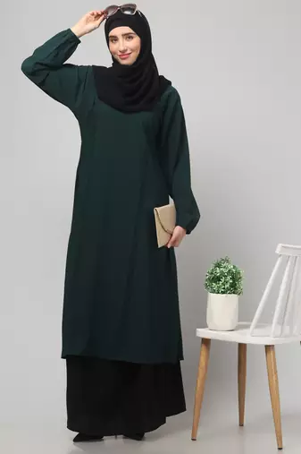 Two-peice abaya Dress with Elasticated Sleeves made with Nida Matte Fabric 