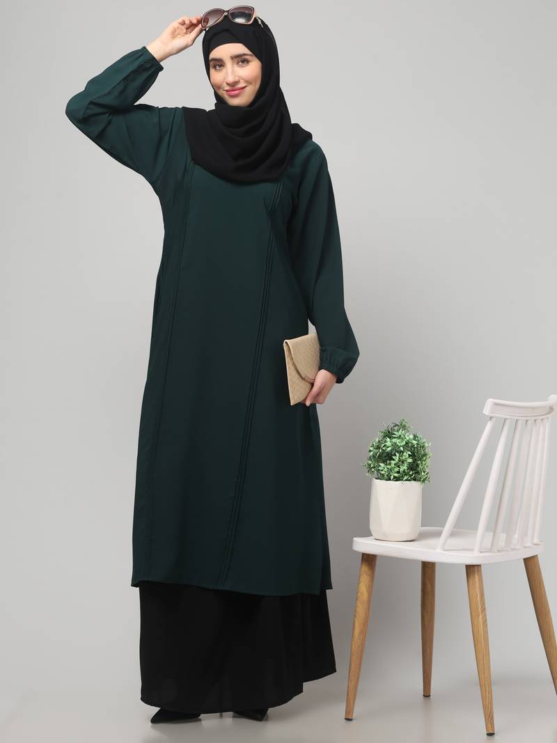 Two-peice abaya Dress with Elasticated Sleeves made with Nida Matte Fabric 