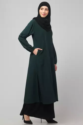 Two-peice abaya Dress with Elasticated Sleeves made with Nida Matte Fabric 