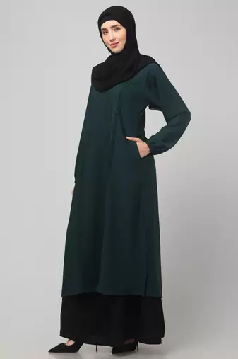 Two-peice abaya Dress with Elasticated Sleeves made with Nida Matte Fabric 