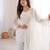 White Crunchy Silk Straight Kurta Bell Bottom Pant Set with Jari & Sequence Embroidery