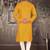 Yellow cotton kurta with pattern work and fancy button