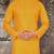Yellow cotton kurta with pattern work and fancy button