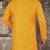 Yellow cotton kurta with pattern work and fancy button
