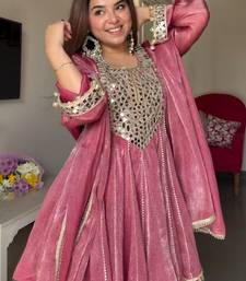 Rose Gold Crush Dhoti Style Suit Set with Real Mirror Work