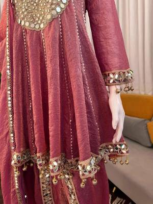 Rose Gold Crush Dhoti Style Suit Set with Real Mirror Work 3