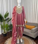 Rose Gold Crush Dhoti Style Suit Set with Real Mirror Work
