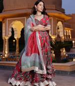 Floral printed semi-stitched cotton lehenga & unstitched blouse with dupatta