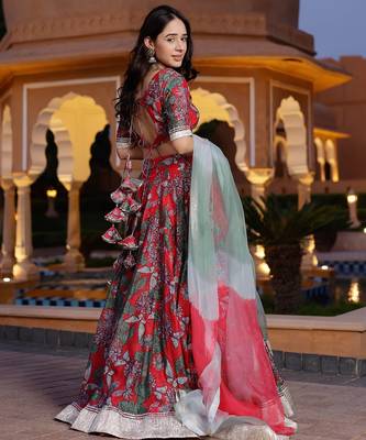Floral printed semi-stitched cotton lehenga & unstitched blouse with dupatta 5