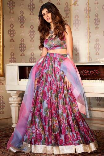 Floral printed semi-stitched cotton lehenga & unstitched blouse with dupatta