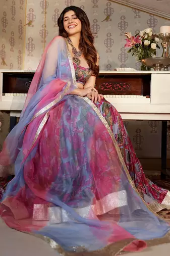 Floral printed semi-stitched cotton lehenga & unstitched blouse with dupatta