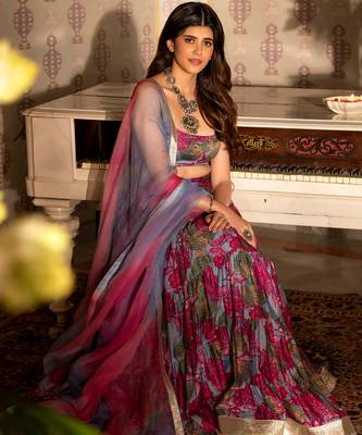 Floral printed semi-stitched cotton lehenga & unstitched blouse with dupatta 3