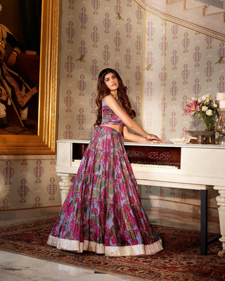 Floral printed semi-stitched cotton lehenga & unstitched blouse with dupatta 4