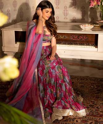 Floral printed semi-stitched cotton lehenga & unstitched blouse with dupatta 5