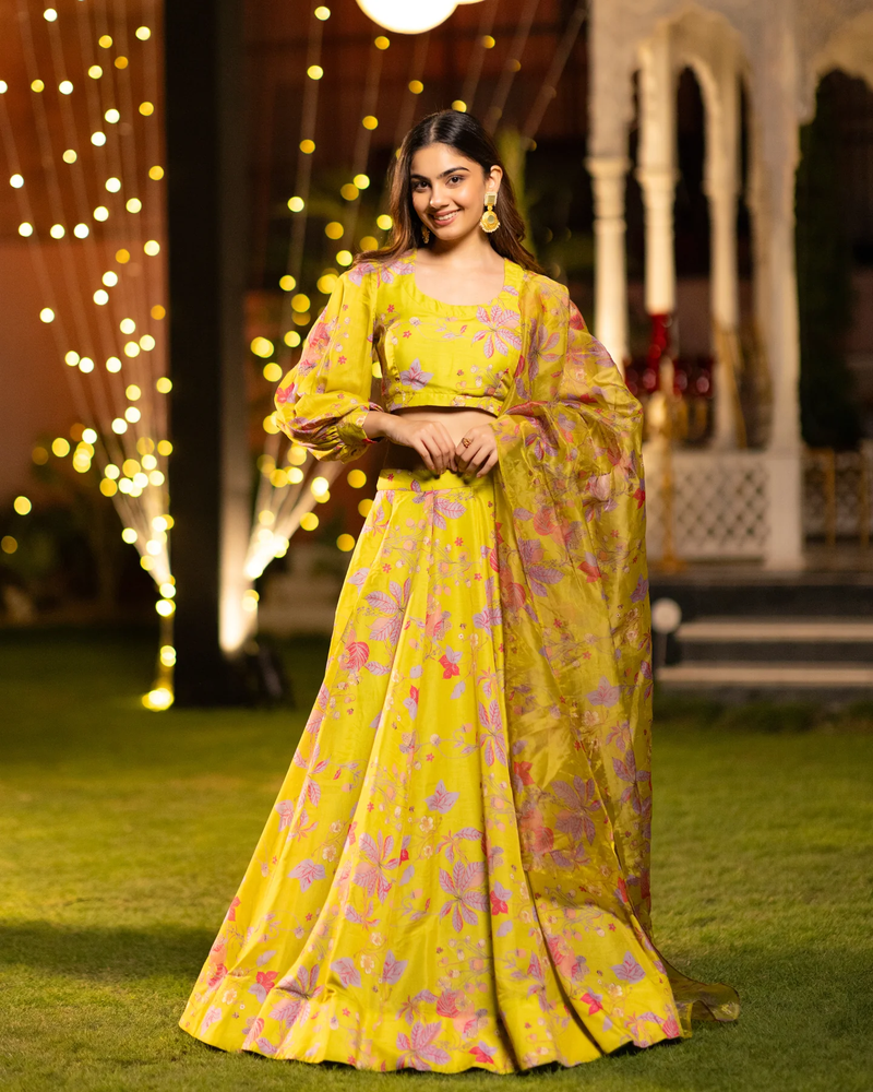  Semi stitched Lehenga Choli With Unstitched Blouse & Orgenza Dupatta