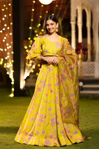  Semi stitched Lehenga Choli With Unstitched Blouse & Orgenza Dupatta