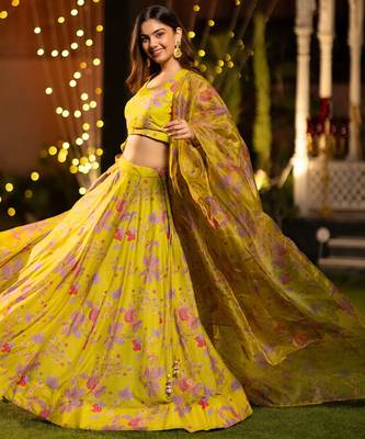  Semi stitched Lehenga Choli With Unstitched Blouse & Orgenza Dupatta 2