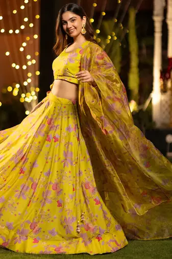  Semi stitched Lehenga Choli With Unstitched Blouse & Orgenza Dupatta