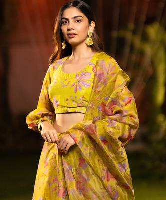  Semi stitched Lehenga Choli With Unstitched Blouse & Orgenza Dupatta 4