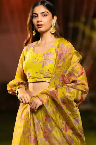  Semi stitched Lehenga Choli With Unstitched Blouse & Orgenza Dupatta