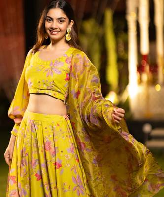 Semi stitched Lehenga Choli With Unstitched Blouse & Orgenza Dupatta 5