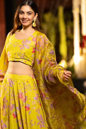 Semi stitched Lehenga Choli With Unstitched Blouse & Orgenza Dupatta