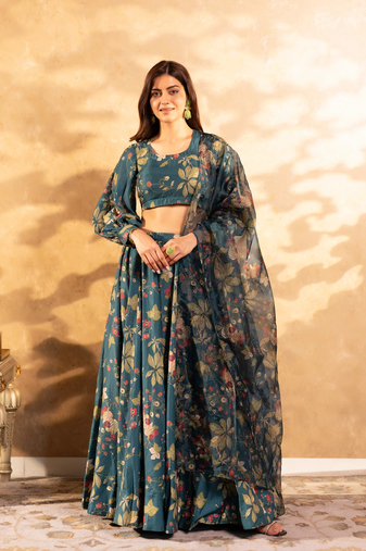 semi stitched lehenga choli with unstitched blouse & orgenza dupatta