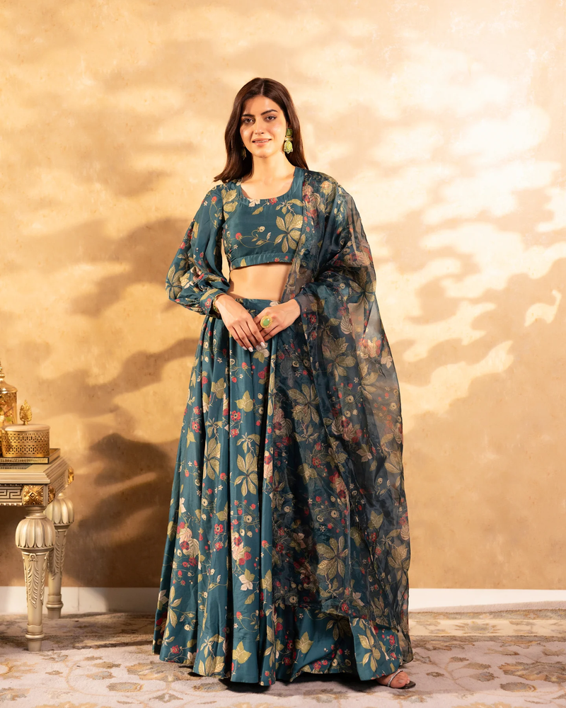 semi stitched lehenga choli with unstitched blouse & orgenza dupatta