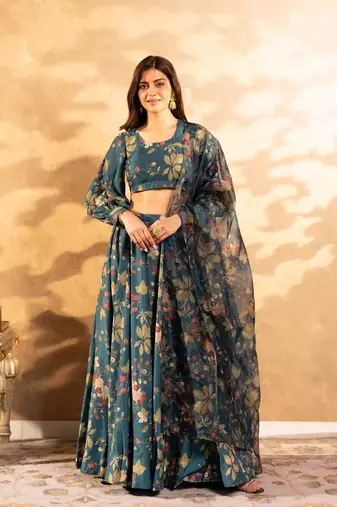 semi stitched lehenga choli with unstitched blouse & orgenza dupatta