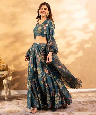 semi stitched lehenga choli with unstitched blouse & orgenza dupatta 4
