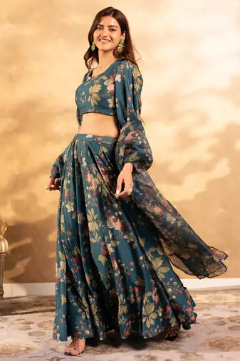 semi stitched lehenga choli with unstitched blouse & orgenza dupatta